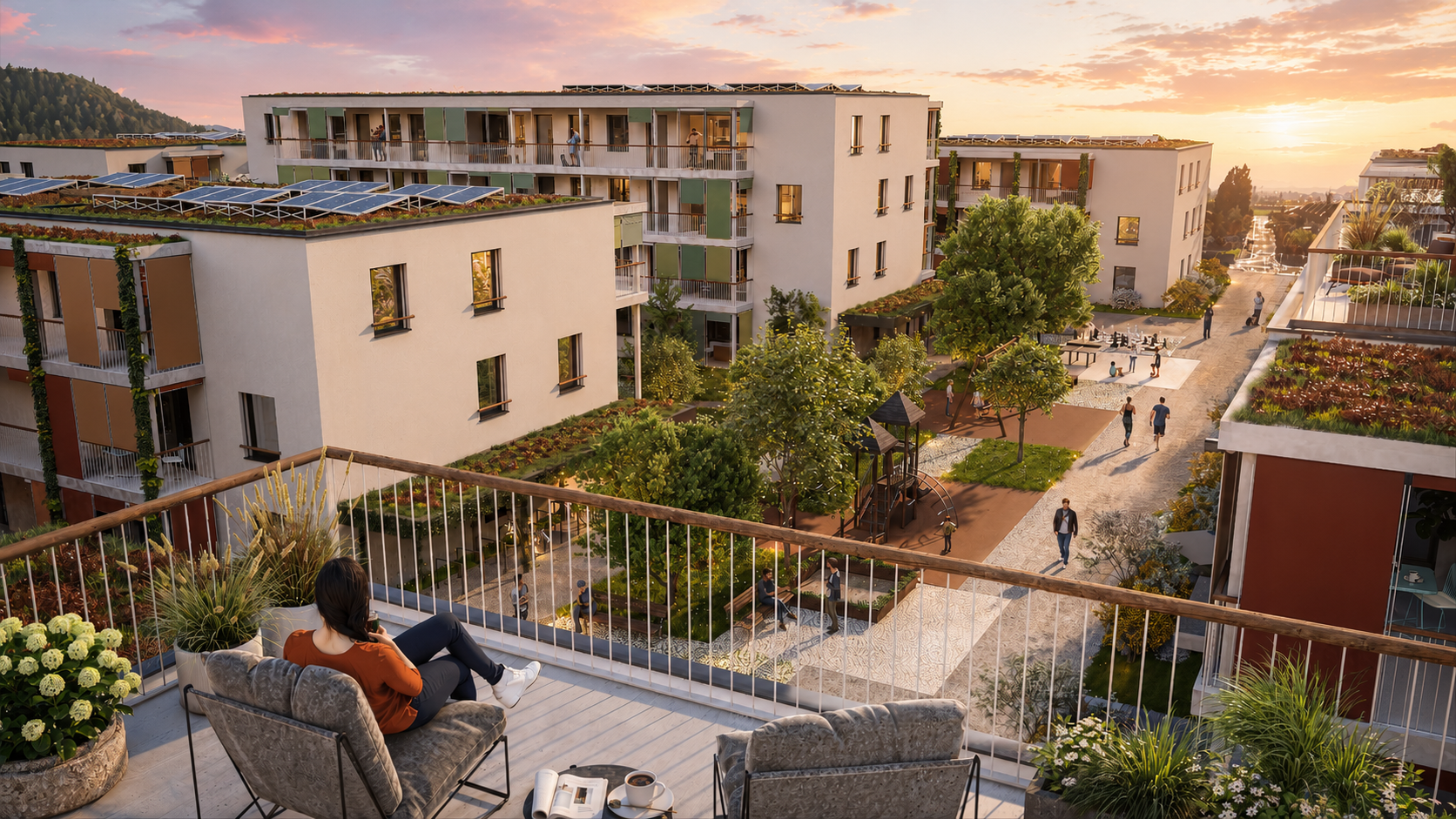 Aussenperspektive des Wohnquartiers Suhrano in Suhr